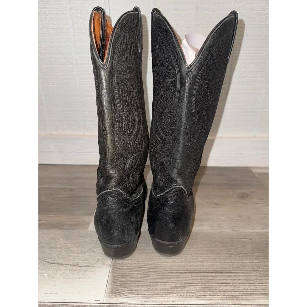 Dingo Cowboy Boots Mens Black Pebble Leather Pointed Toe Western 7240 Size 9.5 D